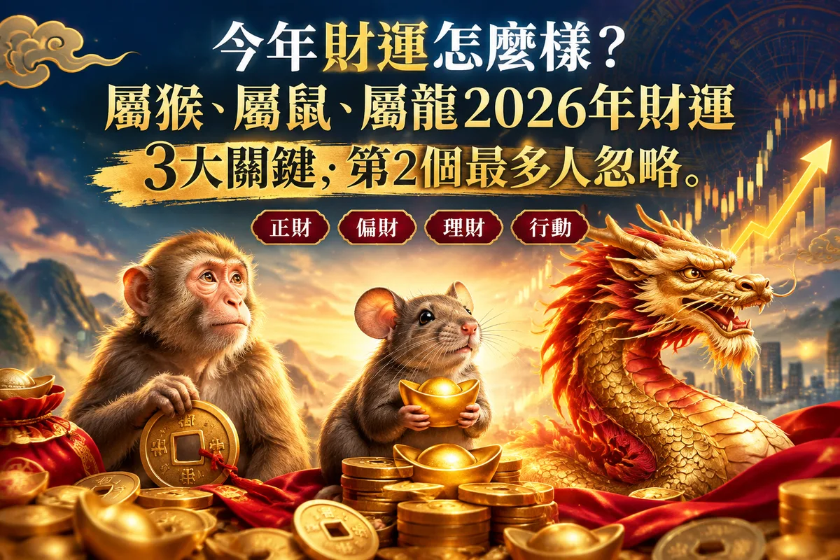 今年財運怎麼樣？屬猴、屬鼠、屬龍2026年財運3大關鍵，第2個最多人忽略