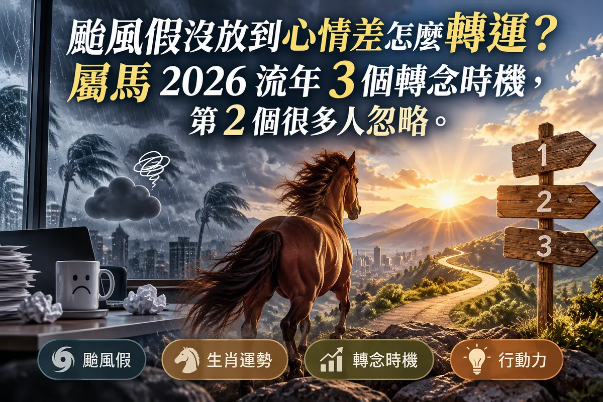 颱風假沒放到心情差怎麼轉運？屬馬 2026 流年 3 個轉念時機，第 2 個很多人忽略