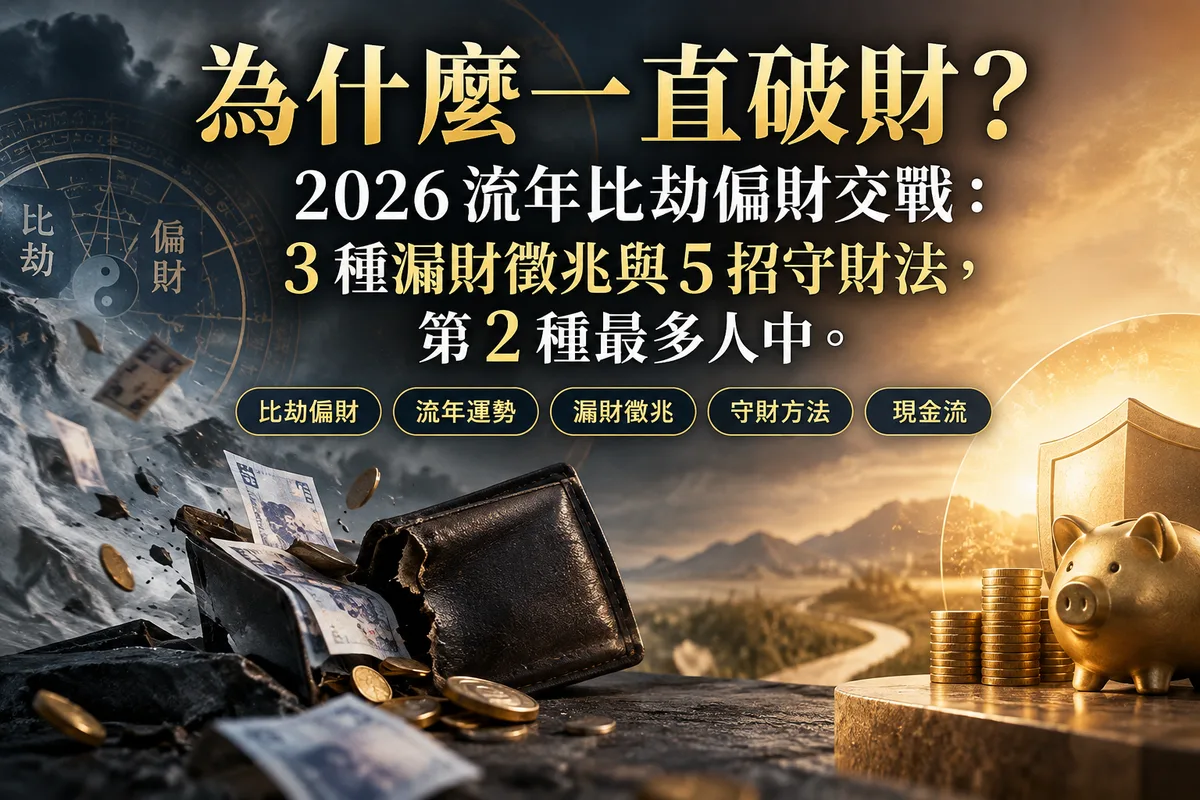 為什麼一直破財？2026 流年比劫偏財交戰：3 種漏財徵兆與 5 招守財法，第 2 種最多人中