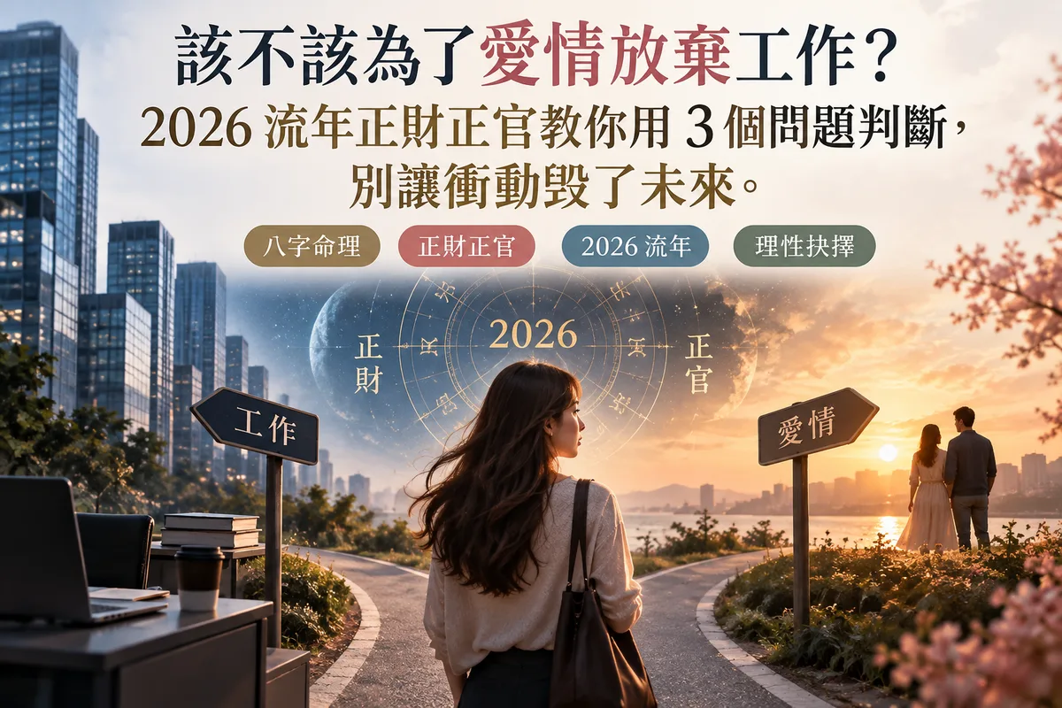 該不該為了愛情放棄工作？2026 流年正財正官教你用 3 個問題判斷，別讓衝動毀了未來