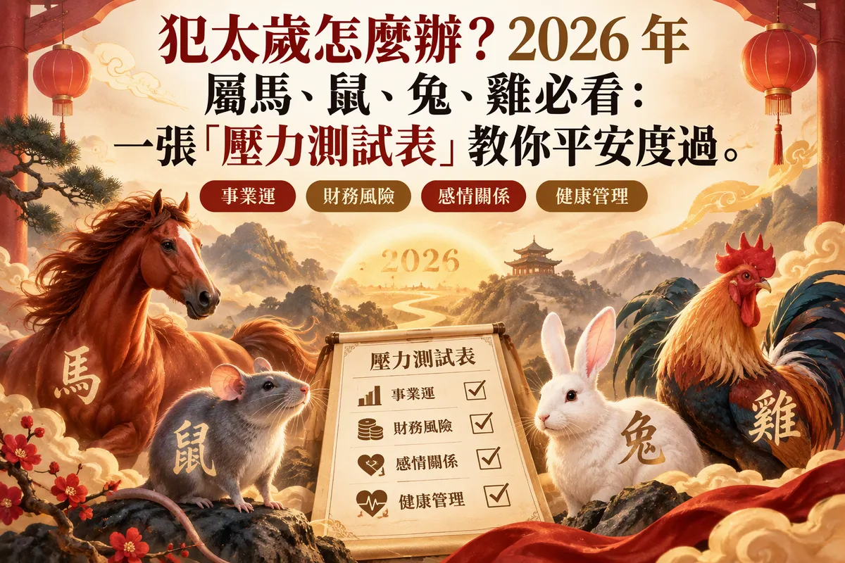犯太歲怎麼辦？2026 年屬馬、鼠、兔、雞必看：一張「壓力測試表」教你平安度過