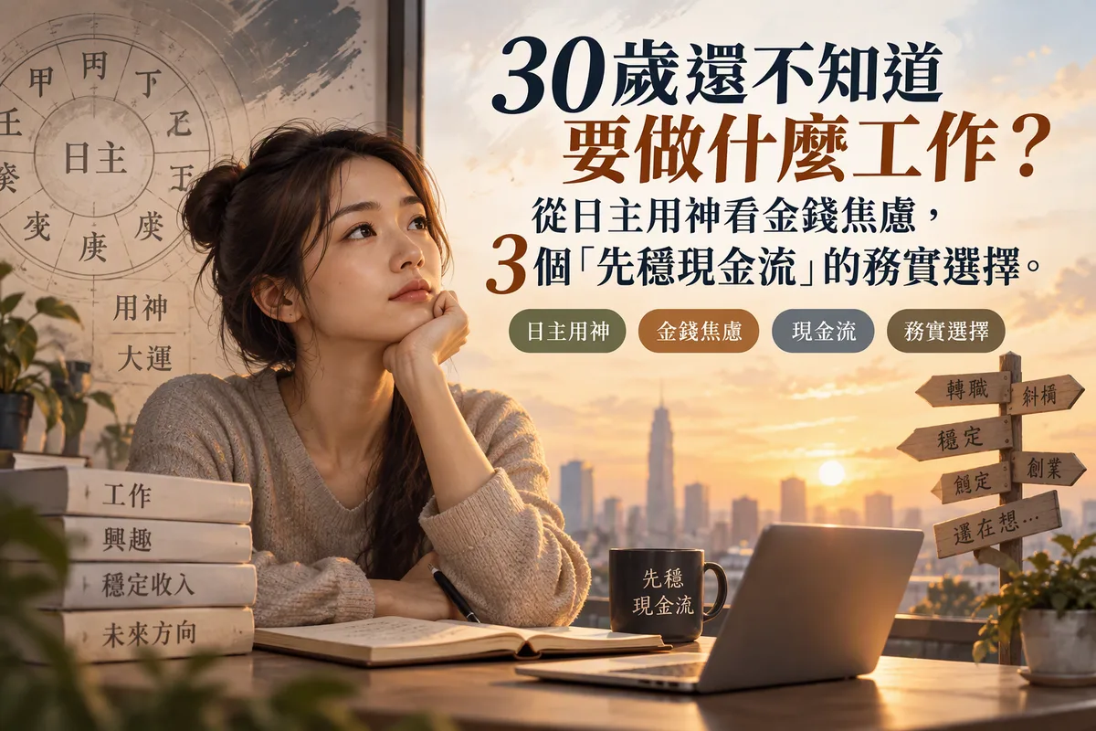30歲還不知道要做什麼工作？從日主用神看金錢焦慮，3個「先穩現金流」的務實選擇